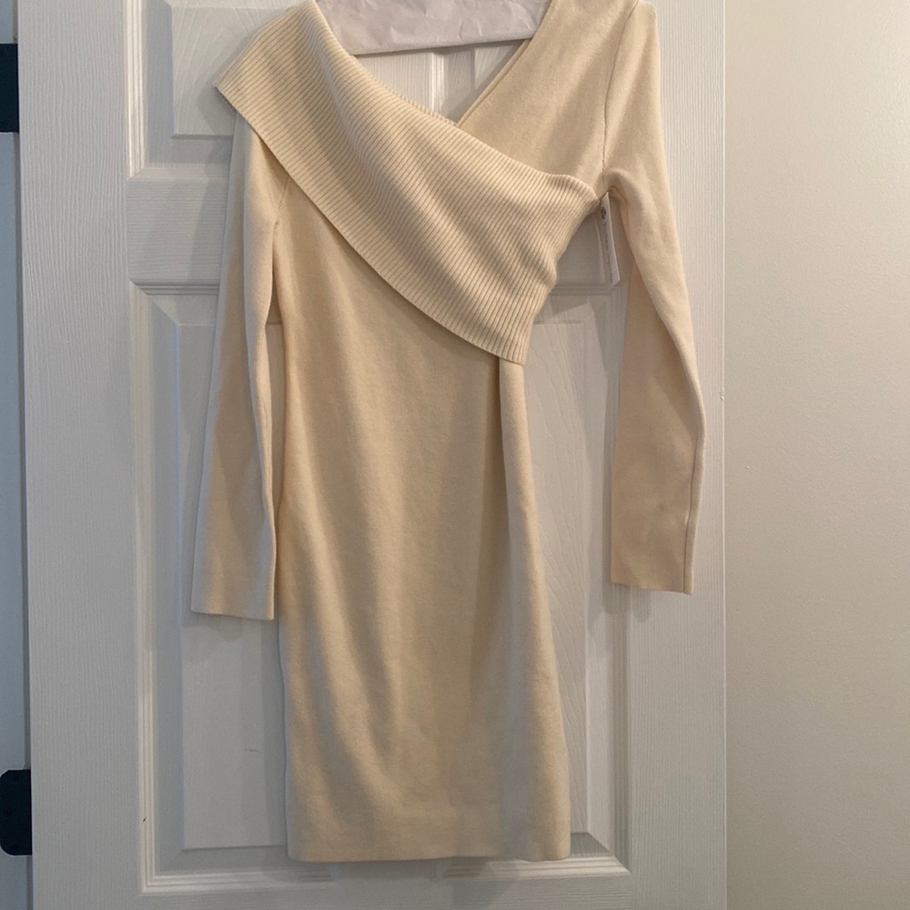 Asymmetric off the shoulder sweater dress